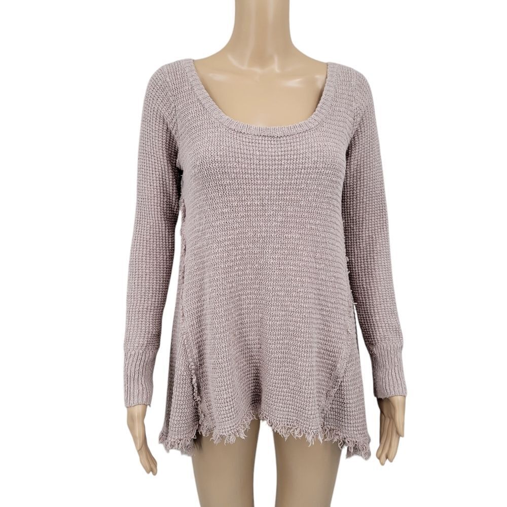 Ruby Moon Cozy Distressed Knit Sweater Taupe Women's Size Medium